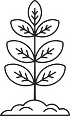 Simple black line drawing of a young plant sprouting from the ground
