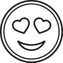 Minimalist black line art smiling face emoji with red heart eyes expressing love and affection