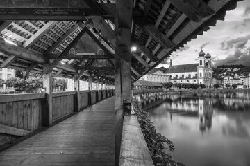Wood bridge in Luzern ,Old Swiss city in old Europe