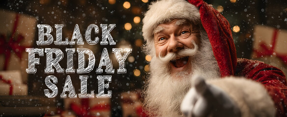 Black Friday Sale - Santa Claus Pointing Promotion Banner