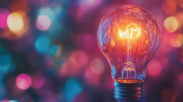 Light bulb with glowing abstract background and wide space for text