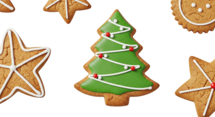 Festive christmas gingerbread cookies with green icing and red dots