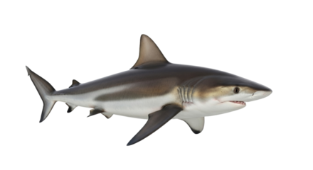Great white shark isolated on white background showing majestic ocean predator