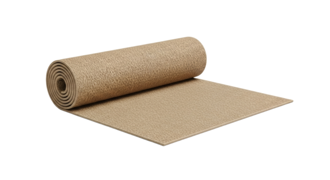 Rolled brown yoga mat on white background