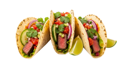Fresh grilled beef tacos with salsa, cilantro, and lime