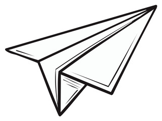 Fototapeta premium Black and White Paper Airplane Illustration. Isolated Simple Doodle Style.