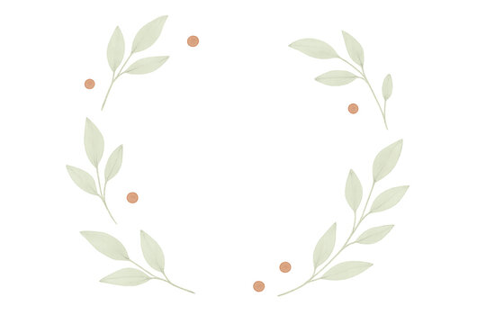 Watercolor floral wreath with green leaves and orange berries forming an elegant round frame, transparent background - Powered by Adobe