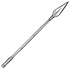 Line art illustration of a primitive hunting weapon spear with a sharp head and a wrapped grip