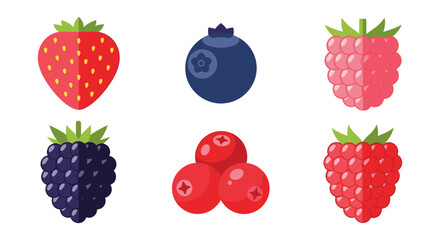 Colorful collection of fresh berries in modern flat style