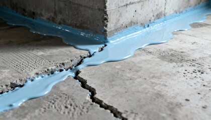 Visual of protective coating spreading evenly over concrete basement surfaces highlighting the process of sealing cracks to stop basement water penetration.