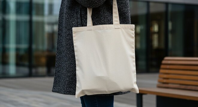 A woman with an eco-friendly tote bag, promoting sustainable and eco-friendly choices for carrying.