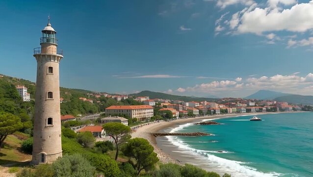 Panoramic Vista of the Coastal Region Viewed from an Elevated Position Overlooking the Sea and Neighboring Seaside