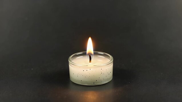Single Illuminated Round Candle Flame Glowing Against a Completely Dark Surface Providing Ample Area for