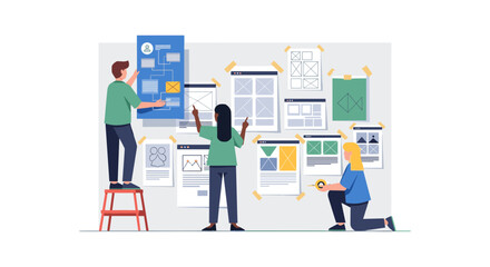 Creative team designing wireframes in collaborative workspace