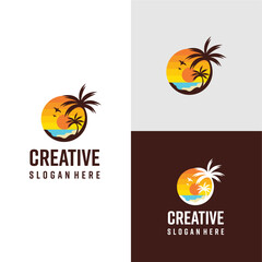 Naklejka premium twilight logo with sea and coconut tree elements