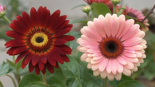 A vibrant gerbera daisy blossom set against a solid pink colored