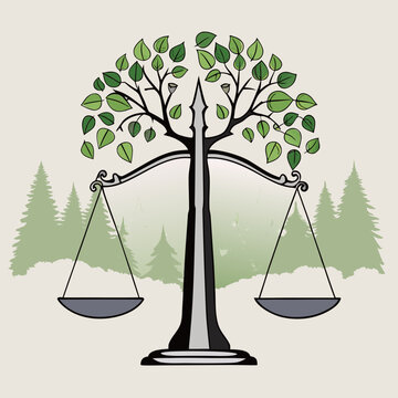 Tree of life balancing scales symbolizing nature and justice  