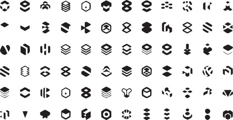 Hexagon and Layered Corporate Identity Icons for Modern Technology Branding