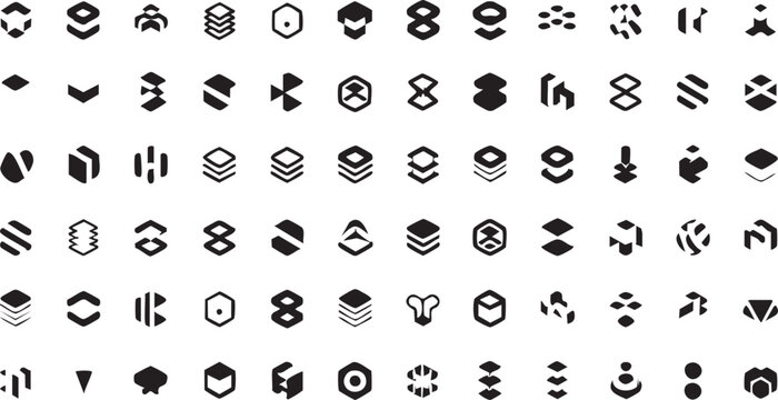 Hexagon and Layered Corporate Identity Icons for Modern Technology Branding