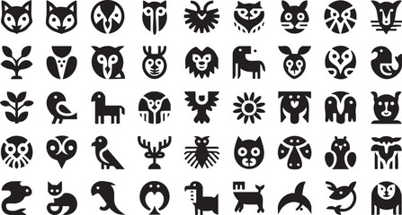 Monochrome Wild Life Emblems Pack | Modern Geometric Mascot Icons