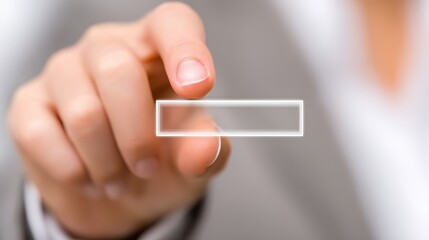 Hand touches digital button on interactive screen display close up shows human finger activating screen application