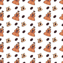 Pattern with a capybara and a cup of coffee