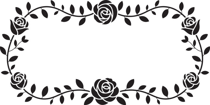 Black rose and leaf vine border with empty center Vector illustration Editable stroke floral frame