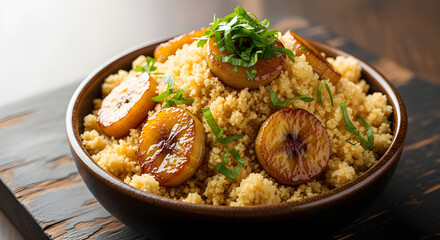 Brazilian farofa with caramelized banana and herbs.