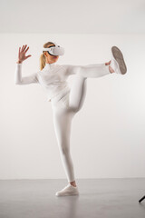 Woman Using VR for Fitness Training