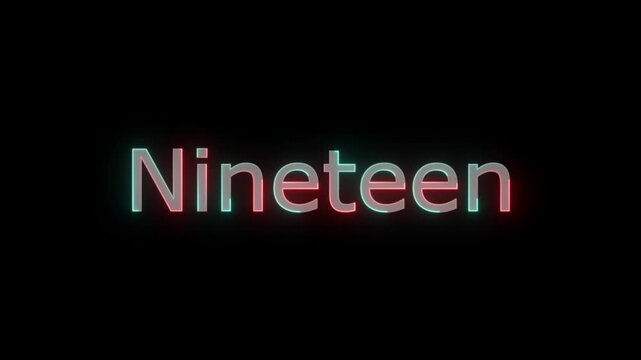 Glowing neon nineteen number icon black background 4k animation , Neon number 19 with alpha channel neon numbers, Bright neon glowing number ,with video animation .