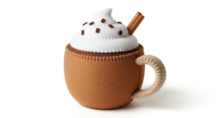 Felt Mug of Hot Chocolate photo on a solid white background, holiday christmas graphic, Craft