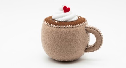 Felt Mug of Hot Chocolate photo on a solid white background, holiday christmas graphic, Craft