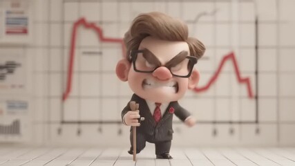 Animated Character Depicting Business Displeasure with Downward Financial Graphs, Conveying Market Frustration and Economic Downturn in a Unique Style - Powered by Adobe