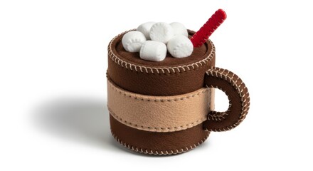 Felt Mug of Hot Chocolate photo on a solid white background, holiday christmas graphic, Craft