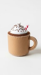 Felt Mug of Hot Chocolate photo on a solid white background, holiday christmas graphic, Craft