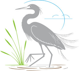 Elegant Crane Bird Line Art Design