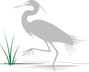 Minimal Heron Bird Vector Illustration
