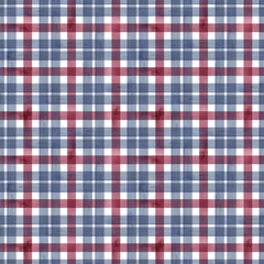 Hand painted illustration watercolor red blue stripes transparent background. Checkered seamless pattern. Plaid material. Fabric, sketchbook, wallpaper, wrapping paper, cards, banner, cotton