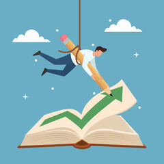Fototapeta premium Upside-Down Pencil, Drawing Growth in Knowledge, Creativity in learning, Overcoming challenges through innovation, Symbolizing personal growth via education