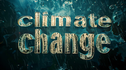 Climate change concept with bold text and rain effects