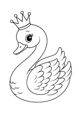 Elegant swan princess line art illustration perfect for coloring books and creating magical children's stories and fairytale designs