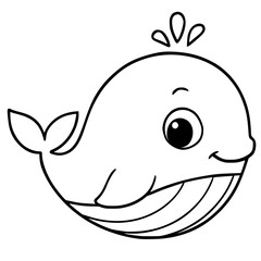 Adorable whale cartoon illustration, perfect for children's books or marine themed coloring pages and printable art projects
