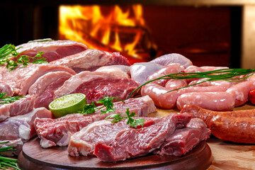 Assorted meats for barbecue, butcher shop