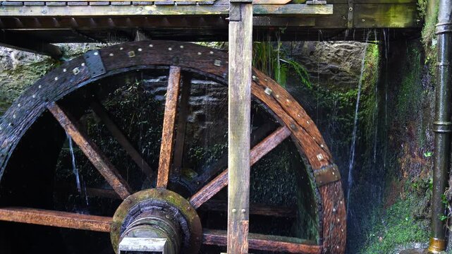 Historic overshot working water wheel, watermill