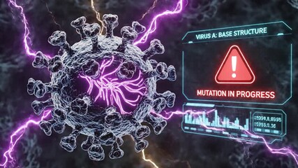Conceptual visualization of a virus with data analysis display - Powered by Adobe