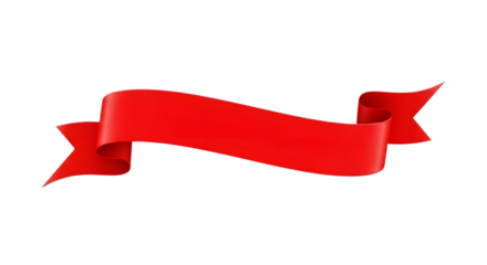 Red Ribbon Banner with Curled Ends on Transparent Background curved isolated on a transparent background
