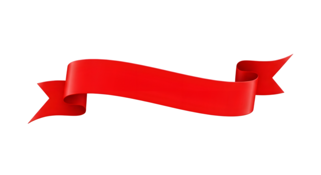 Red Ribbon Banner with Curled Ends on Transparent Background curved isolated on a transparent background