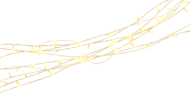 String of Warm Yellow LED Lights Winding on Black Background string lights isolated on a transparent background