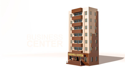 modern business center building with clean lines, beige-brown facade, and realistic shadows 3D Vector Illustration isolated on white background
