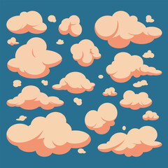 Vector of cartoon style cloud collection on blue sky